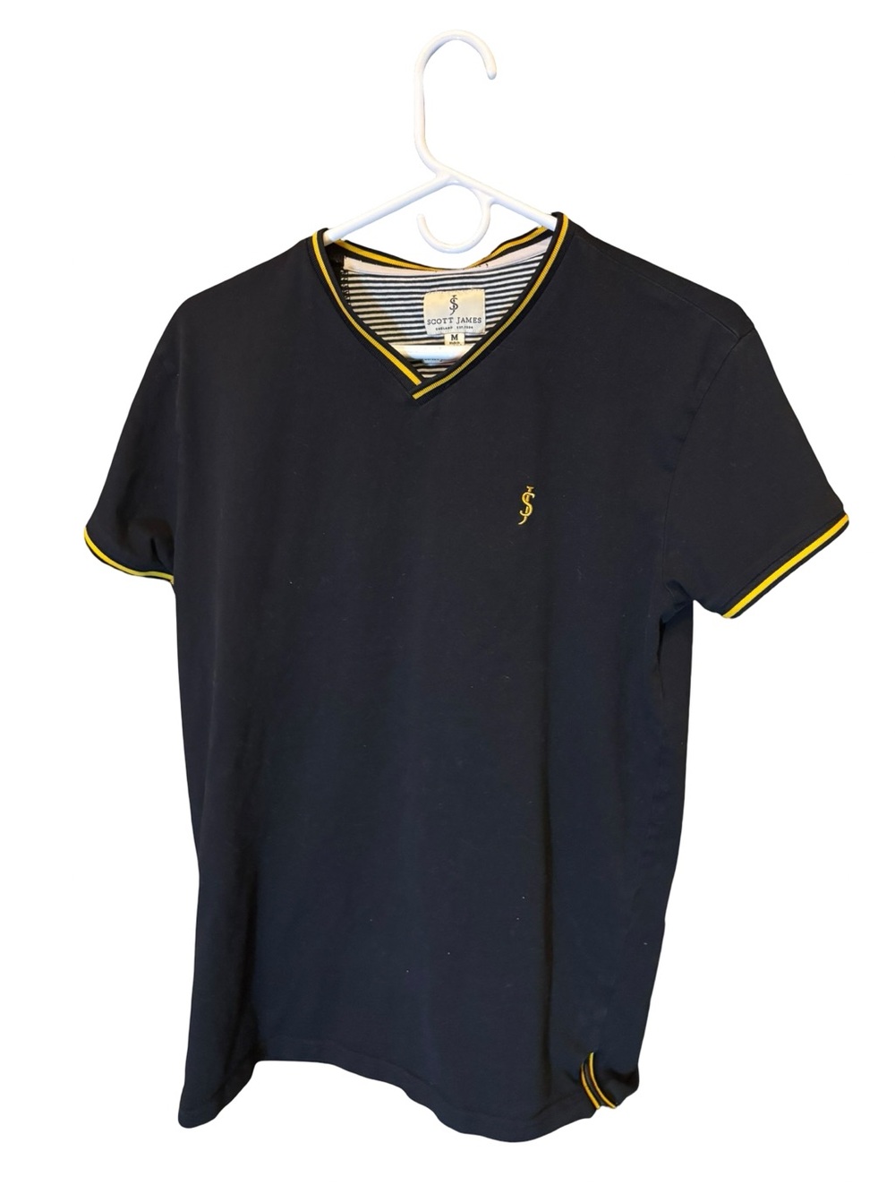 Scott James Men's Logo Cotton Knit V-Neck Short Sleeve T-Shirt Black M